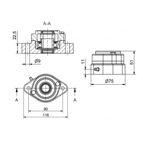 Ø20 - F2 - Flange bearing with stainless steel bearing, open cover