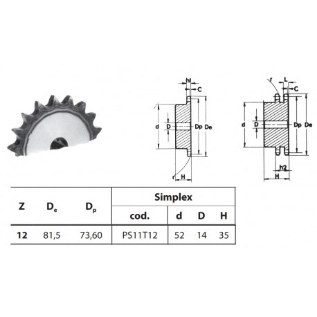 Kettingwiel 12B-1 Z10 geharde tanden