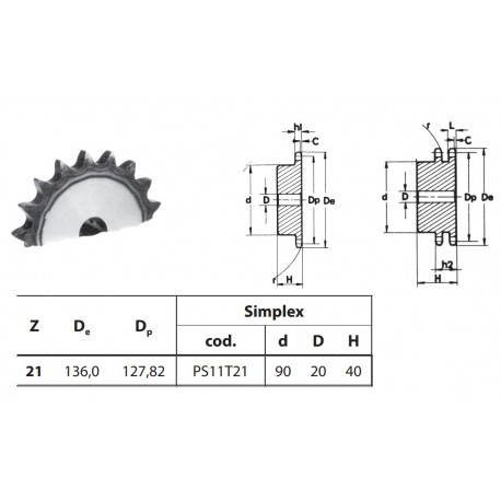 Kettingwiel 12B-1 21T-H