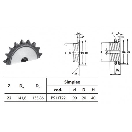 Kettingwiel 12B-1 22T-H