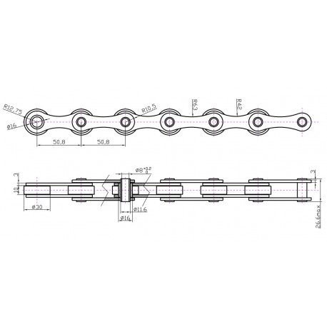 Holleboutketting HB50.8SS met Kunststofrol