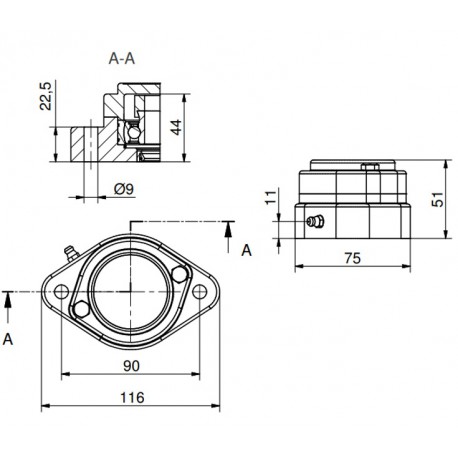 Ø20 - F2 - Flange bearing with stainless steel bearing, closed cover