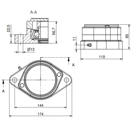 Ø40 - F2 - Flange bearing with stainless steel bearing, closed cover