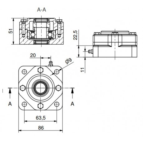 Ø20 - F4 - Flange bearing with stainless steel bearing, open cover