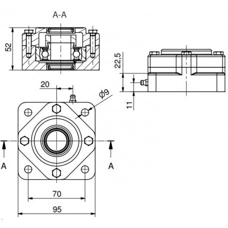 Ø25 - F4 - Flange bearing with stainless steel bearing, open cover