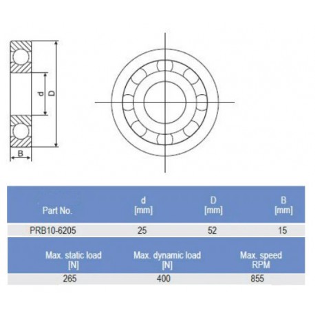 CSB PRB10-6205-PA-ES Kunststof lager RVS kogels