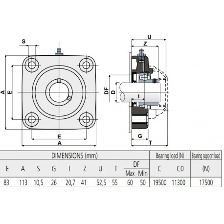 Kunststof lagerhuis blauw RAL 5005 stalen insert UCF 206afgedicht met oliekeerring