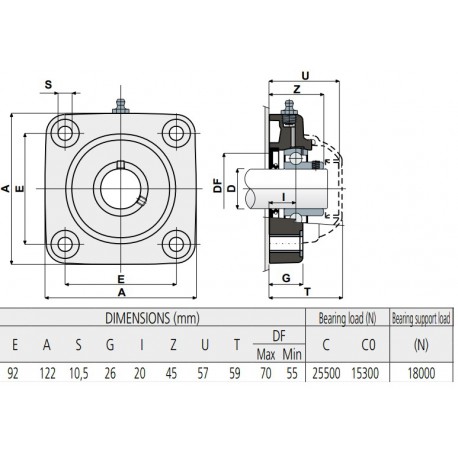 Kunststof lagerhuis blauw RAL 5005 stalen insert UCF 207afgedicht met oliekeerring