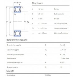 SKF Groefkogellager 6001-2RSH