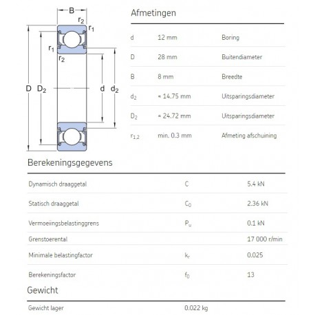 SKF Groefkogellager 6001-2RSH