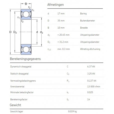 SKF Groefkogellager 6003-2RSH