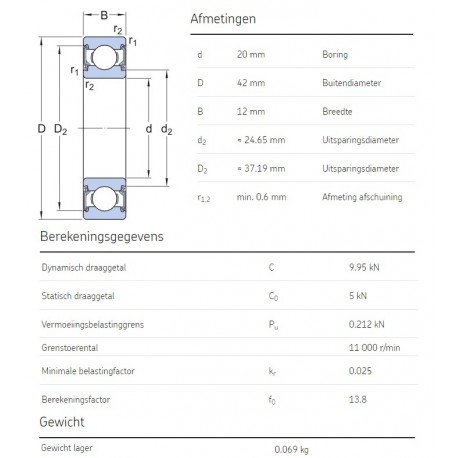 SKF Groefkogellager 6004-2RSH