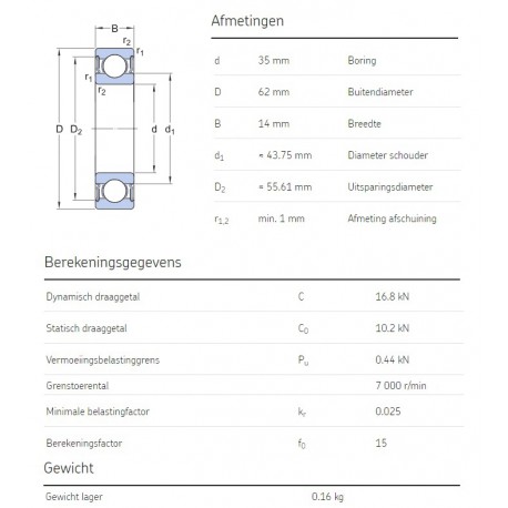 SKF Groefkogellager 6007-2RS1