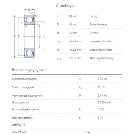 SKF Groefkogellager 6008-2RS1