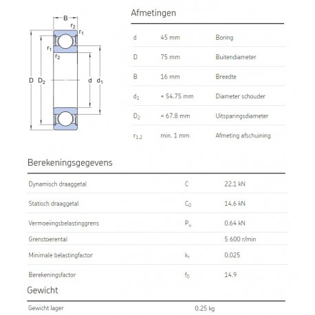 SKF Groefkogellager 6009-2RS1