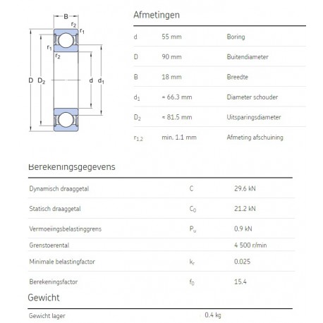 SKF Groefkogellager 6011-2RS1