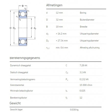 SKF Groefkogellager 6201-2RSH