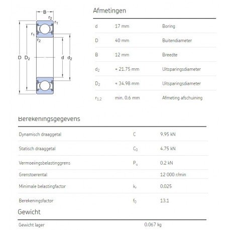 SKF Groefkogellager 6203-2RSH
