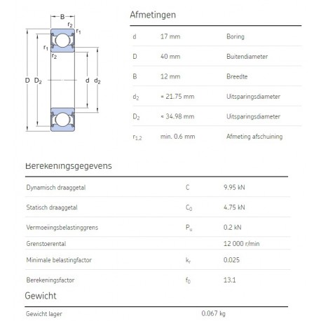 SKF Groefkogellager 6203-2RSH