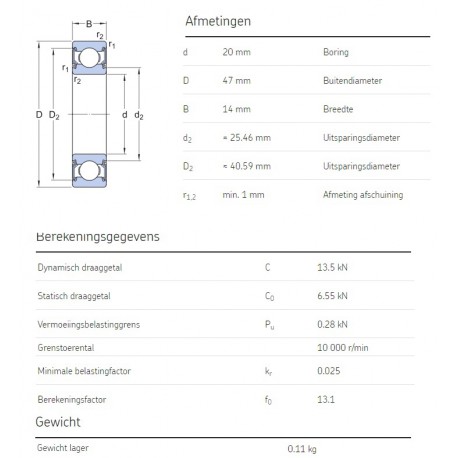 SKF Groefkogellager 6204-2RSH