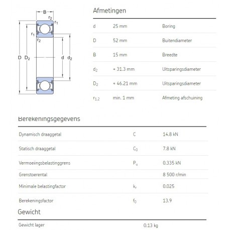 SKF Groefkogellager 6205-2RSH