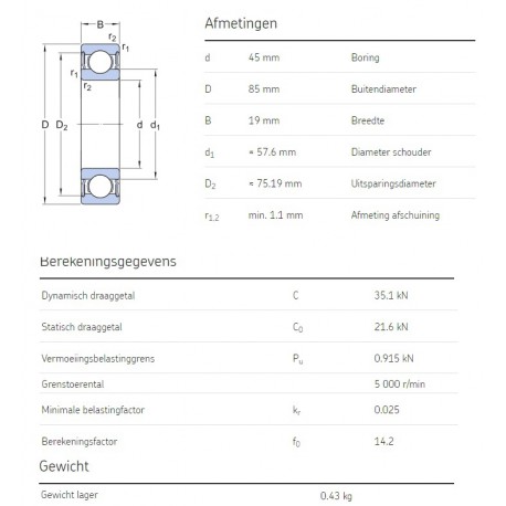 SKF Groefkogellager 6209-2RS1