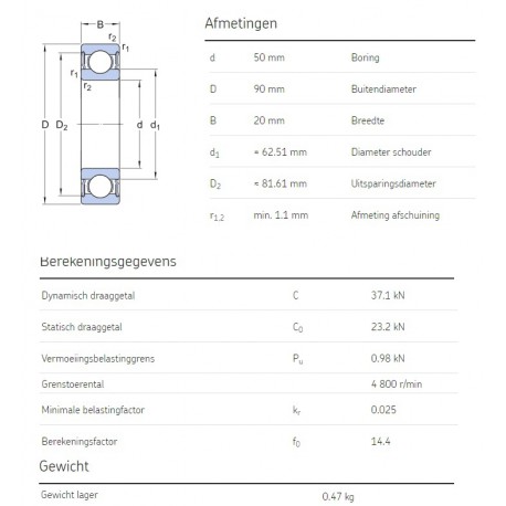 SKF Groefkogellager 6210-2RS1