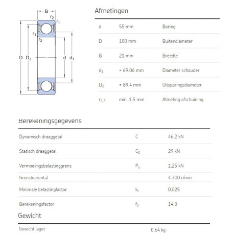 SKF Groefkogellager 6211-2RS1