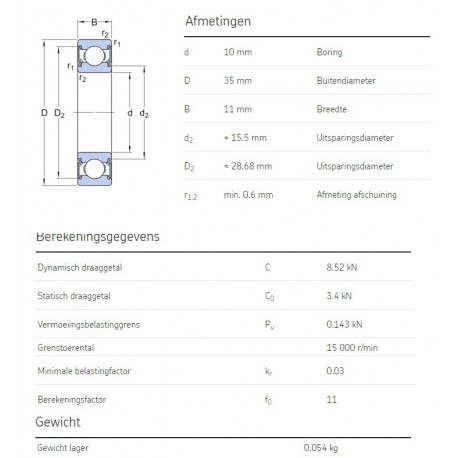 SKF Groefkogellager 6300-2RSH