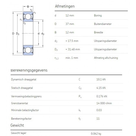 SKF Groefkogellager 6301-2RSH