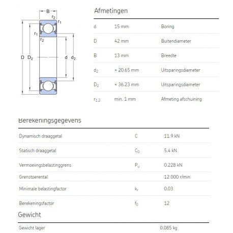 SKF Groefkogellager 6302-2RSH