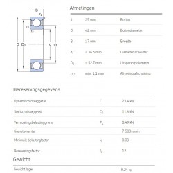 SKF Groefkogellager 6305-2RS1