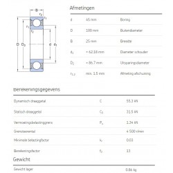 SKF Groefkogellager 6309-2RS1
