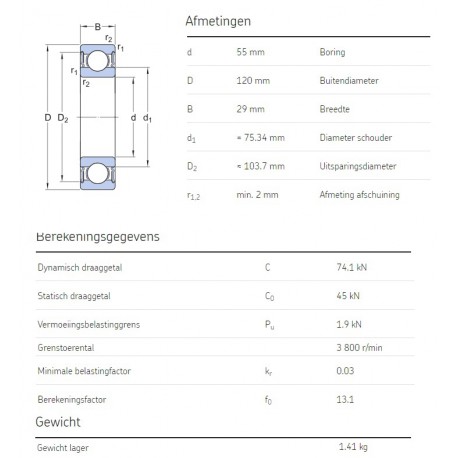 SKF Groefkogellager 6311-2RS1