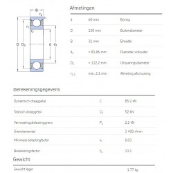 SKF Groefkogellager 6312-2RS1