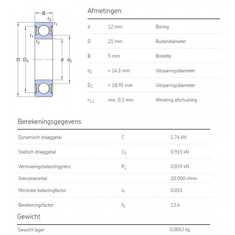 SKF Groefkogellager 61801-2RS1