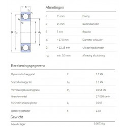 SKF Groefkogellager 61802-2RS1