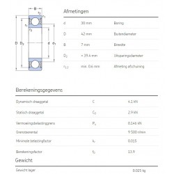 SKF Groefkogellager 61806-2RS1