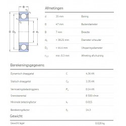 SKF Groefkogellager 61807-2RS1
