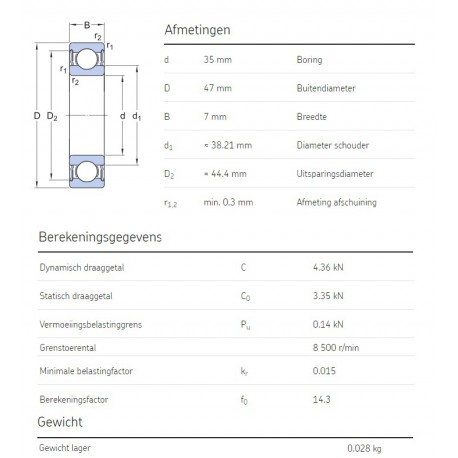 SKF Groefkogellager 61807-2RS1