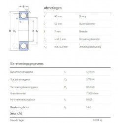 SKF Groefkogellager 61808-2RS1