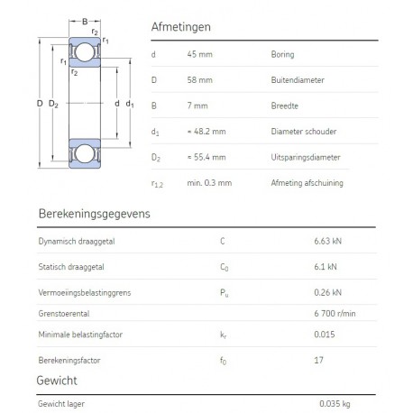 SKF Groefkogellager 61809-2RS1