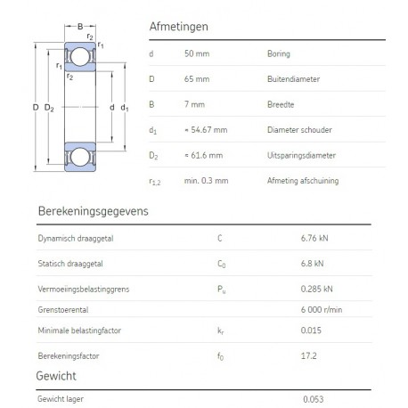 SKF Groefkogellager 61810-2RS1