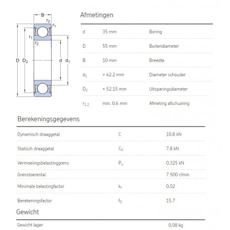 SKF Groefkogellager 61907-2RS1