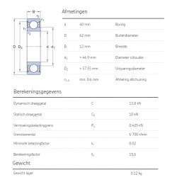 SKF Groefkogellager 61908-2RS1