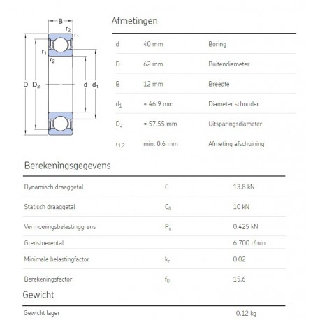 SKF Groefkogellager 61908-2RS1