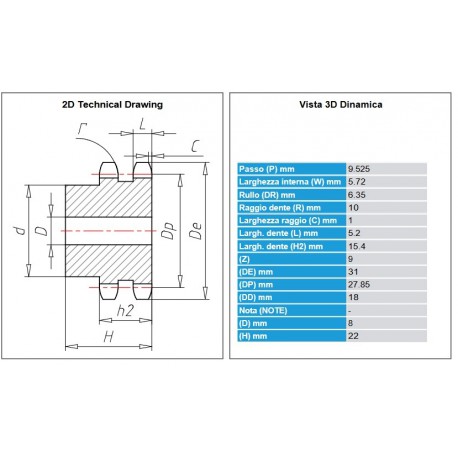 Kettingwiel 06B-2 09T-SS
