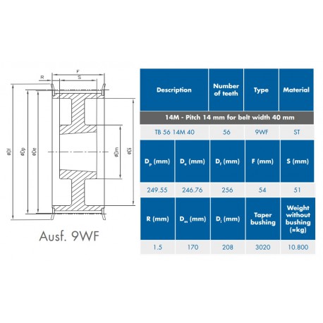 TL-Tandriemschijf 56-14M-40 9WF 3020