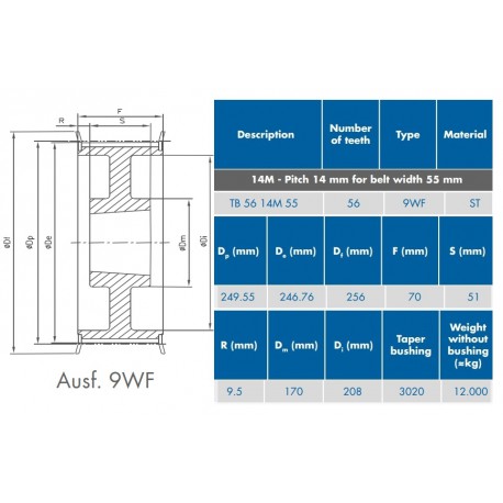 TL-Tandriemschijf 56-14M-55 9WF 3020