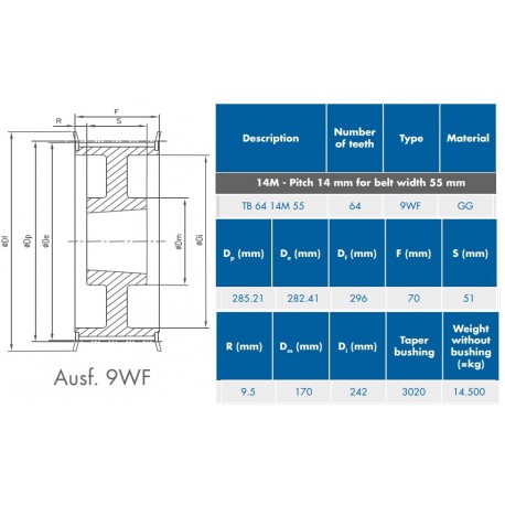 TL-Tandriemschijf 64-14M-55 9WF 3020